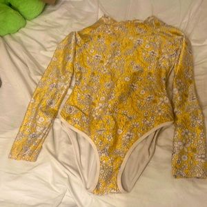 Yellow, indie, floral print swim suit